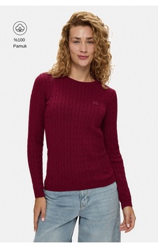 UCLA Shanu Bordo Bisiklet Yaka %100 Pamuk Nakışlı Standard Fit Kadın Triko UCLA Shanu Bordo Bisiklet Yaka %100 Pamuk Nakışlı Standard Fit Kadın Triko