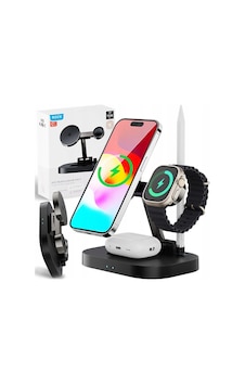 W52 Magsafe İphone-airpods-watch-pencil 4 Ü 1 Arada Kablosuz Şarj Standı - Siyah - 867048291