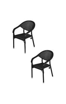 Black Bambu 2li Rattan Desen Bahçe Koltuğu,balkon Sandalyesi Siyah