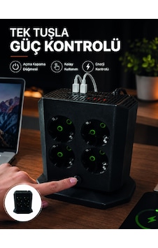 Akım Korumalı 8'li Dikey Priz 4 Usb 2 Type-c Hızlı Şarj Destekli Çoklu Priz 0 Akım Korumalı 8'li Dikey Priz 4 Usb 2 Type-c Hızlı Şarj Destekli Çoklu Priz 0