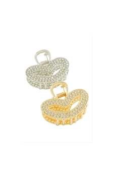 Kalp Taşlı Metal Mandal Toka 5 Cm Açık Gri