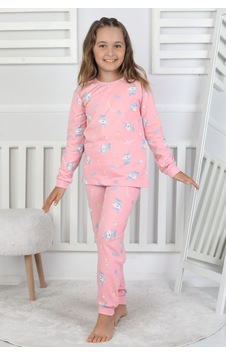 Fidekids Kız Çocuk Unicorn Desen %100pamuklu Sevilen Karakter Pijama Takımı Pembe
