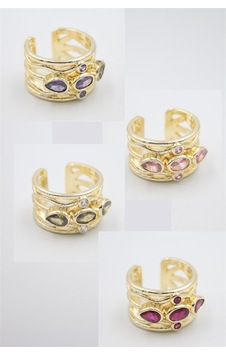 4'lü Renkli Taşlı Yüzük - Çok Renkli 4'lü Renkli Taşlı Yüzük - Çok Renkli