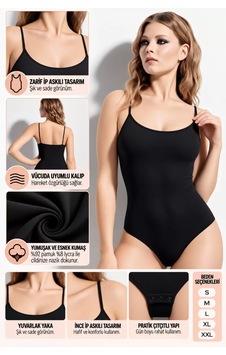 N11 Kadın İp Askılı Çıtçıtlı Body Siyah Esnek Ve Yumuşak Kumaş, Vücuda Uyumlu - Ryl - 2600 N11 Kadın İp Askılı Çıtçıtlı Body Siyah Esnek Ve Yumuşak Kumaş, Vücuda Uyumlu - Ryl - 2600