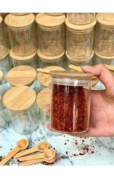 Qerhome Bambu Kapaklı Cam Baharatlık Ve Kaşık Seti 6 Adet Ahşap Kaşıklı Bambu Qerhome Bambu Kapaklı Cam Baharatlık Ve Kaşık Seti 6 Adet Ahşap Kaşıklı Bambu