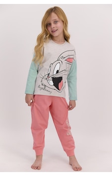 Bugs Bunny Lisanslı Bejmelanj Kız Çocuk Pijama Takımı 5274-28017 Bej Melanj
