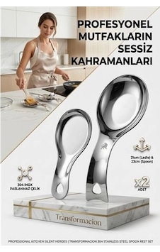 Inox Paslanmaz Çelik Kaşık & Kepçe Altlığı Seti 2 Adet, Büyük-küçük Boy 723141