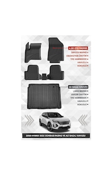 Peugeot 2008 Hybrıd 2025 Ve Sonrası Uyumlu 4.5d Premium Havuzlu Oto Paspas Ve Liner Alt Bagaj Havuzu