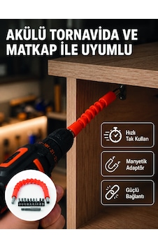 Esnek Bits Uç Seti 12 Parça Manyetik Adaptörlü Matkap Tornavida Aksesuarı 60082718 Esnek Bits Uç Seti 12 Parça Manyetik Adaptörlü Matkap Tornavida Aksesuarı 60082718