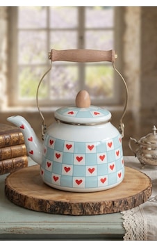 Ahşap Saplı Kampli Emaye Demlik Kettle 2,5 Lt Mavi Alv037