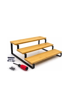 3 Basamaklı Ahşap - Bambu Tezgah Üstü Baharatlık - Düzenleyici Stand 29.5x23.5x10.5cm 5468 Çok Renkli