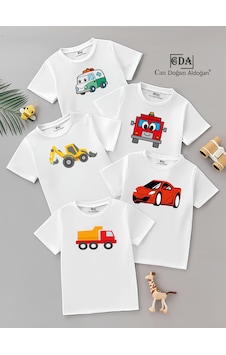 Cda Arabalar Çeşit 5li Çocuk Tshirt Beyaz