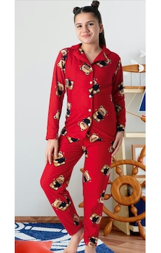 Kız Çocuk Süet Kışlık Boydan Düğmeli Kalın Pijama Takımı Bordo-lacivert Bordo - Lacivert