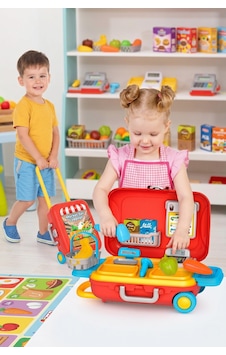 Eğitici Oyuncak Market Seti 2'si 1 Arada Tekerlekli Bavul Dükkan Yazar Kasa Ve Alışveriş Sepeti 3+ Yaş Eğitici Oyuncak Market Seti 2'si 1 Arada Tekerlekli Bavul Dükkan Yazar Kasa Ve Alışveriş Sepeti 3+ Yaş