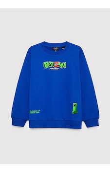 Mavi Minecraft Baskılı Mavi Erkek Çocuk Sweatshirt M6s10191-70896