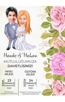 Bk Gift Kişiye Özel Karikatürlü Bitmeyen Düğün Davetiyesi Model 94