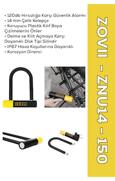 Znu14-150 Sarı 120 Db Alarmlı Motosiklet U Kilidi - 14 Mm Çelik, Korozyon Dirençli, Ip67 U Kilit Znu14-150 Sarı 120 Db Alarmlı Motosiklet U Kilidi - 14 Mm Çelik, Korozyon Dirençli, Ip67 U Kilit