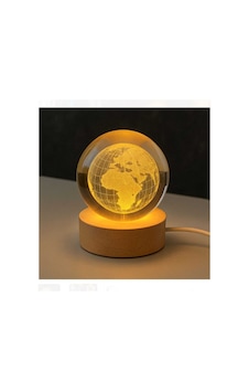 3d Led Işıklı Dünya Kristal Cam Küre Gece Lambası Beyaz Beyaz