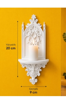 Gotik Katedral Duvar Şamdanlığı Dekoratif Mumluk Duvara Monte Gotik Duvar Dekoru 20x9 Cm Beyaz Gotik Katedral Duvar Şamdanlığı Dekoratif Mumluk Duvara Monte Gotik Duvar Dekoru 20x9 Cm Beyaz