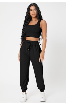 Ang Butik Kadın Siyah Kaşkorse Cepli Jogger Eşofman Altı Ve Crop Top Bluz Ang Butik Kadın Siyah Kaşkorse Cepli Jogger Eşofman Altı Ve Crop Top Bluz