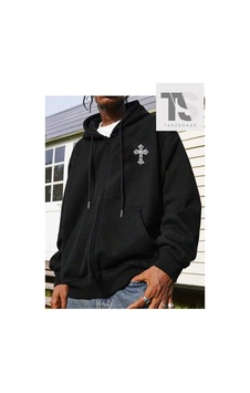 Tarzsokak Haç Sembol Sweatshirt Fermuarlı Hırka Siyah Tarzsokak Haç Sembol Sweatshirt Fermuarlı Hırka Siyah