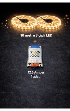 3 Çipli 10 Metre Led + 12.5 Amper Trafo Günışığı