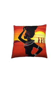 Dekoratif Baskılı Kırlent Kılıfı, Afrikalı Kadın Çok Renkli Dekoratif Baskılı Kırlent Kılıfı, Afrikalı Kadın Çok Renkli