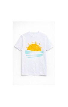 Markapia Kadın Bisiklet Yaka %100 Pamuk Alanya Baskılı T-shirt Beyaz