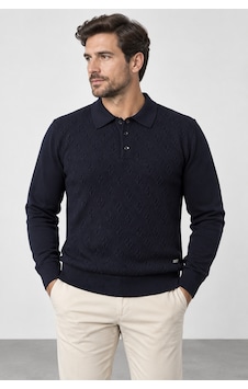 Sabri Özel Erkek Polo Yaka Düğmeli Desenli Triko Kazak Klasik Kesim Örgü S25w22ct082-lacivert Sabri Özel Erkek Polo Yaka Düğmeli Desenli Triko Kazak Klasik Kesim Örgü S25w22ct082-lacivert