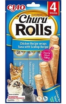 Ciao Churu Rolls Sticks Deniz Taraklı, Tavuk Sargılı ve Ton Balıklı Kedi Ödül Maması 4 x 10 G Ciao Churu Rolls Sticks Deniz Taraklı, Tavuk Sargılı ve Ton Balıklı Kedi Ödül Maması 4 x 10 G
