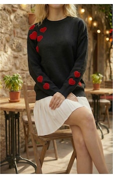 Sayzen Your Shine Kalp Nakışlı Basic Kadın Kazak Tyc78b078cf67382cd7ae1700 Siyah
