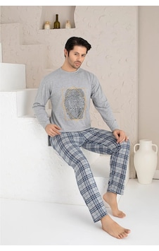Qulat Erkek Ekose Desenli Uzun Kollu Sıfır Yaka Pijama Takımı Süper Rahatlık 001