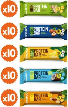 Waspco Yüksek Protein Bar 50G Karma Kutu 50 Adet 5 Çeşit