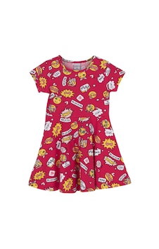 Lovetti Kız Çocuk So Cool Desen Kısa Kol Kloşe Etek Elbise 5910-127 Çok Renkli Lovetti Kız Çocuk So Cool Desen Kısa Kol Kloşe Etek Elbise 5910-127 Çok Renkli