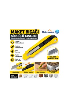 Maket Bıçağı Falçata Sürgülü, Kırılabilir Uçlu, Plastik Gövdeli Kesici - 938477627