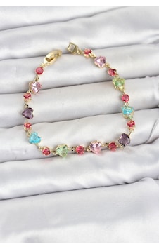 Kristal Taşlı Kalp Kesimli Karışık Renkli Gold Renk Gema Kadın Bileklik Gümüş Kristal Taşlı Kalp Kesimli Karışık Renkli Gold Renk Gema Kadın Bileklik Gümüş