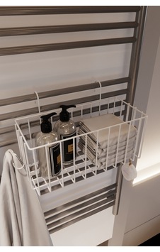 Kancalı Banyo Havlupan Askısı Fönlük Havluluk Banyo Aksesuarı Düzenleyici Banyo Rafı Beyaz