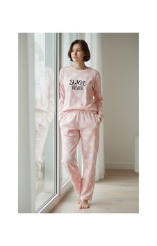 Feg Store Termal Uzun Kollu Cepli Toz Pembe Kadın Pijama Takımı