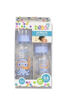 Bebsi Erkek Bebek 2'li Cam Biberon Seti, Mavi, 250ml+150ml Çok Renkli Bebsi Erkek Bebek 2'li Cam Biberon Seti, Mavi, 250ml+150ml Çok Renkli