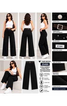 Ymr Moda Siyah Kemerli Kesik Z R Model Palazzo Kadın Jeans 25484 Ymr Moda Siyah Kemerli Kesik Z R Model Palazzo Kadın Jeans 25484