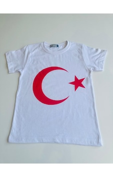 Gala Ay Yıldızlı Türk Bayraklı Tişört Unisex Beyaz Gala Ay Yıldızlı Türk Bayraklı Tişört Unisex Beyaz