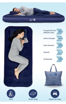 Livenzi Tek Kişilik Şişme Yatak & Yastık 191 76 22 Cm Lacivert Livenzi Tek Kişilik Şişme Yatak & Yastık 191 76 22 Cm Lacivert