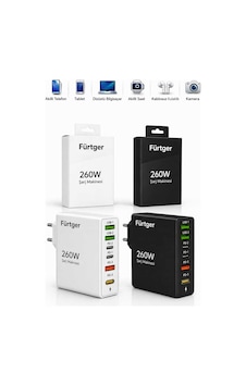 Fürtger German Frt-25w B 2 Li Set 260w 3 Type-c + 3 Usb-a Toplam 6 Çıkışlı Süper Hızlı Şarj Aleti Siyah + Beyaz Fürtger German Frt-25w B 2 Li Set 260w 3 Type-c + 3 Usb-a Toplam 6 Çıkışlı Süper Hızlı Şarj Aleti Siyah + Beyaz