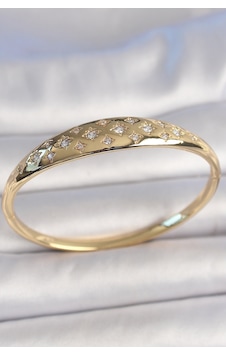 Pirinç Gold Renk Zirkon Taşlı Yıldız İşlemeli Kadın Kelepçe Renkli