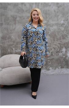 Polologin Butik Haki Çok Renkli Leopar Büyük Beden Tunik Mavi Polologin Butik Haki Çok Renkli Leopar Büyük Beden Tunik Mavi