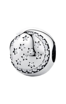 Parıldayan Ay Ve Yıldızlar Yuvarlak Klips Charm Gümüş Parıldayan Ay Ve Yıldızlar Yuvarlak Klips Charm Gümüş
