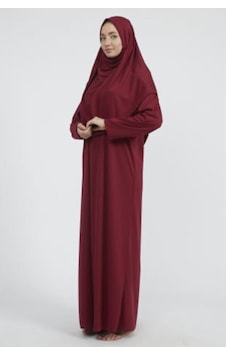 Bav Butik Ayvitrin Kadın Tesettür Tek Parça Namaz Elbisesi Bordo Bordo