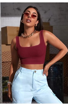Hç İç Çamaşırı Kadın Askılı Crop Top Bluz Bordo Bordo