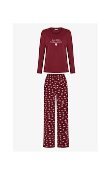 Penti Bordo Letters Kuş Desenli Uzun Kollu Pantolon Pijama Takımı Penti Bordo Letters Kuş Desenli Uzun Kollu Pantolon Pijama Takımı