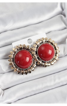 Pirinç Bordo Vintage Model Gold Renk Kadın Küpe Altın Pirinç Bordo Vintage Model Gold Renk Kadın Küpe Altın